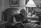 Dad Napes 2 B&W  Dale rests his eyes at Mikes B&W xmas 2014 : 2014, Christmas, Dale