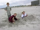 E8700-20050521-DSCN1387  Kids on beach : 2005, Alison, Audrey Bowen, Cole Bowen, NC, Wrightsville Beach