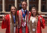 Lainey & Sean & Lizzy in front of 1911 Building : 2018, Graduation Pictures, Lainey Indermaur, Lizzie Weaver, NC State, NCSU, Sean Engles