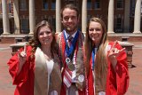 Lizzy & Sean & Lainey in front of 1911 Building : 2018, Graduation Pictures, Lainey Indermaur, Lizzie Weaver, NC State, NCSU, Sean Engles