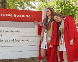 Lainey & Lizzy with Engineering I building sign : 2018, Graduation Pictures, Lainey Indermaur, Lizzie Weaver, NC State, NCSU, Sean Engles