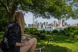 Alison Eyes Toronto  Alison gazes across the bay at the Toronto city skyline from a park on Toronto Island : 2015, Toronto, Toronto Island