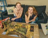 Mission Accomplished  Alison & Meghan with their completed jigsaw puzzle.  Sea Pointe Condo #102S 1710 S. Virginia Dare Trail, Kill Devil Hills, 27948 : 2016, Alison, Kill Devil Hills, Meghan, puzzle